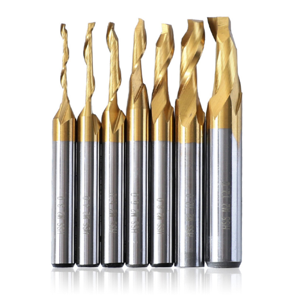 (3mm) 3/4/5/6/8/10/12mm Titanium End Mill CNC Engraving Router Bits HSS M2 Single Flute Spiral Milling Cutter for Aluminum