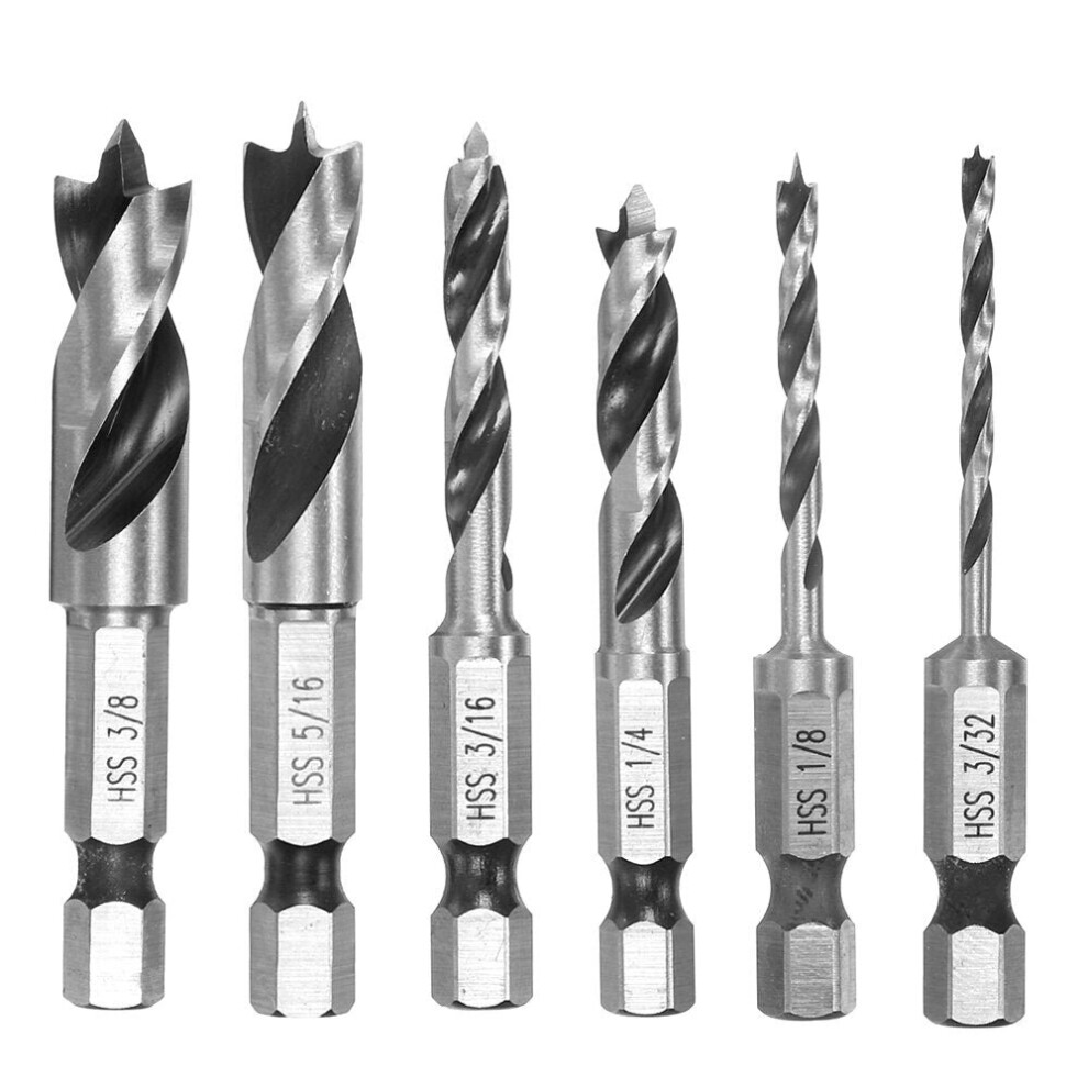 6pcs HSS 4241 Woodworking Drill Bits Set 1/4 Inch Quick Change Hex Shank Stubby Bit