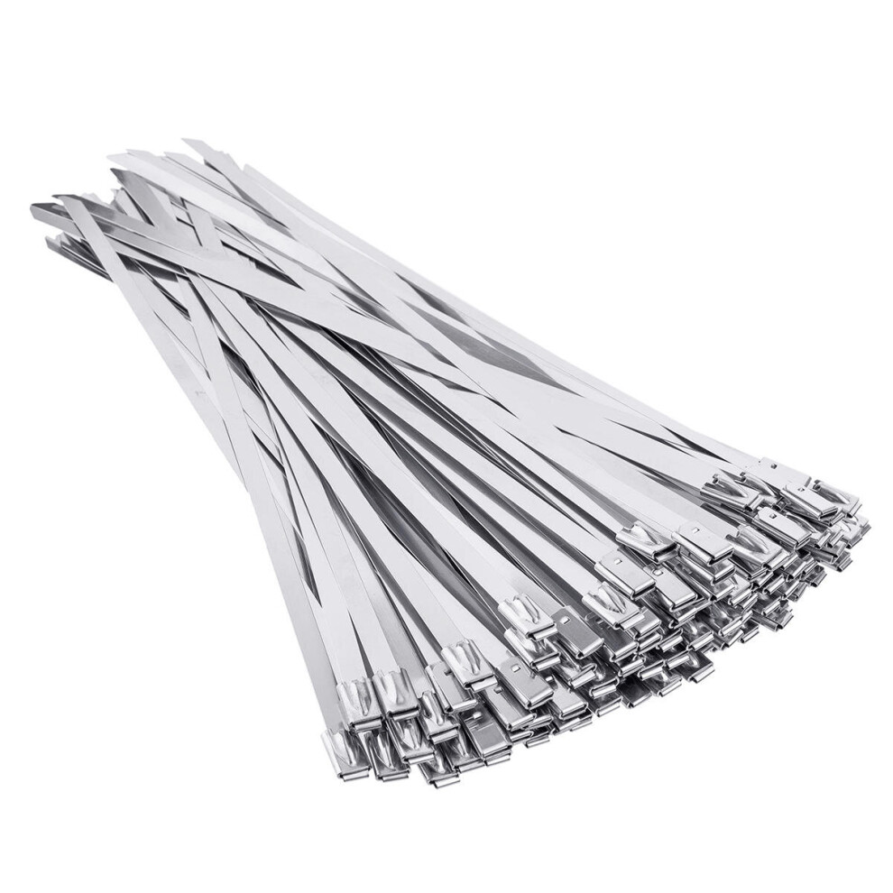 100Pcs 4.6X200mm Stainless Steel Zip Tie Exhaust Wrap Coated Locking Cable Ties 3654659459633