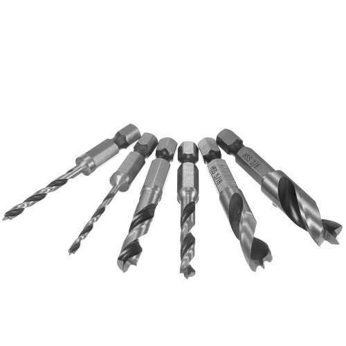 6pcs HSS 4241 Woodworking Drill Bits Set 1/4 Inch Quick Change Hex Shank Stubby Bit 2