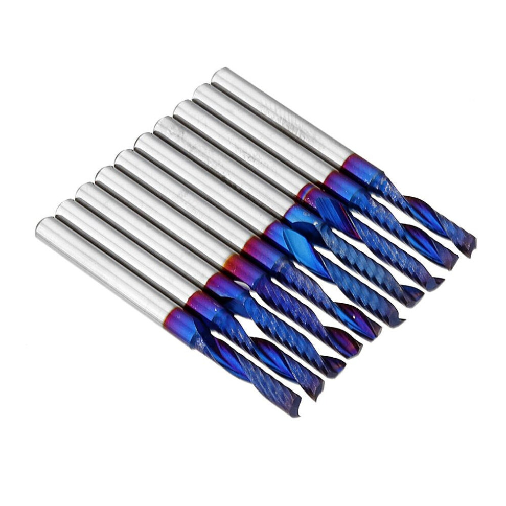 (2.5x3.175x12mm) 10pcs 3.175 Shank Blue Coated Single Flute End Mill Tungsten Carbide Spiral CNC Milling Cutter 2/2.5/3.175mm