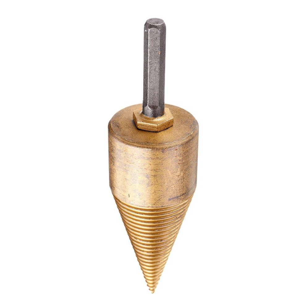 (42mm Round Shank Drill Bit) 32/42mm Titanium Coated HSS Round/Square/Hexagonal Shank Firewood Drill Bit Splitter Wood Split Cone Drill Bit For Tree Cutting