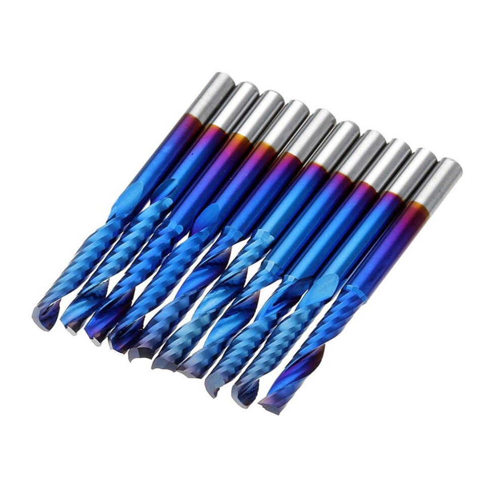 Photos - Power Tool Accessory GreenZech  10pcs 3.175 Shank Blue Coated Single Flute End Mill Tungsten Carbide Spiral CNC Milling Cutter 2/2.5/3.17 (3.175x3.175x17mm)