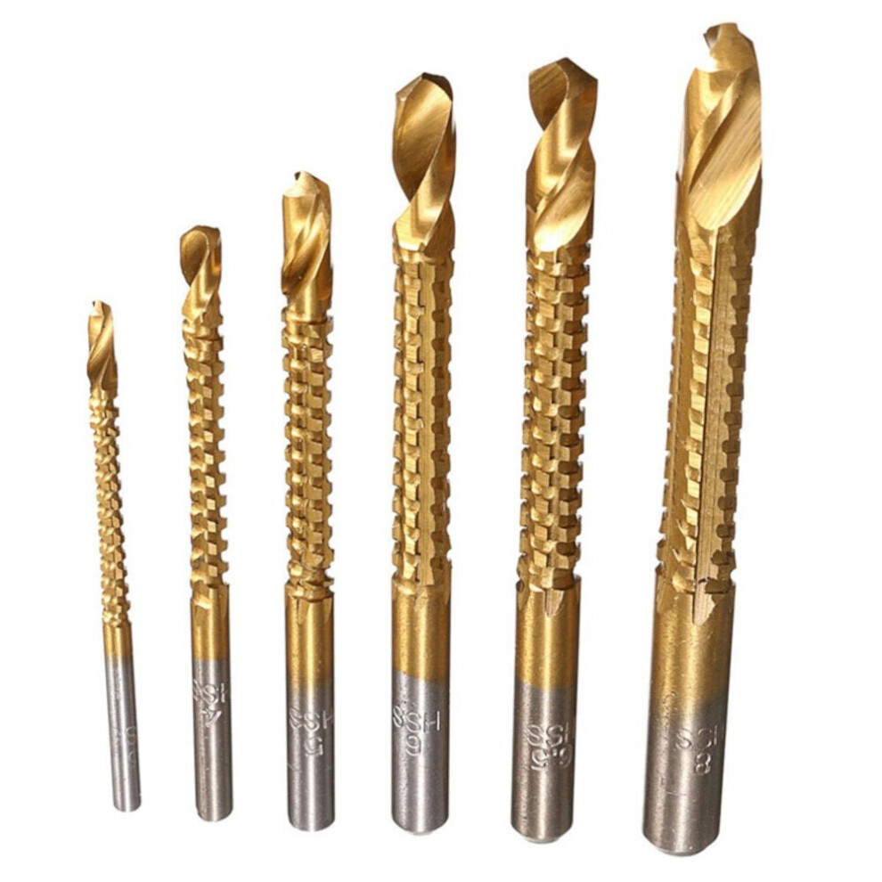 6Pcs Titanium Coated Twist Drill Bits Wood Metal Plastic Cutting Saw Bit Set