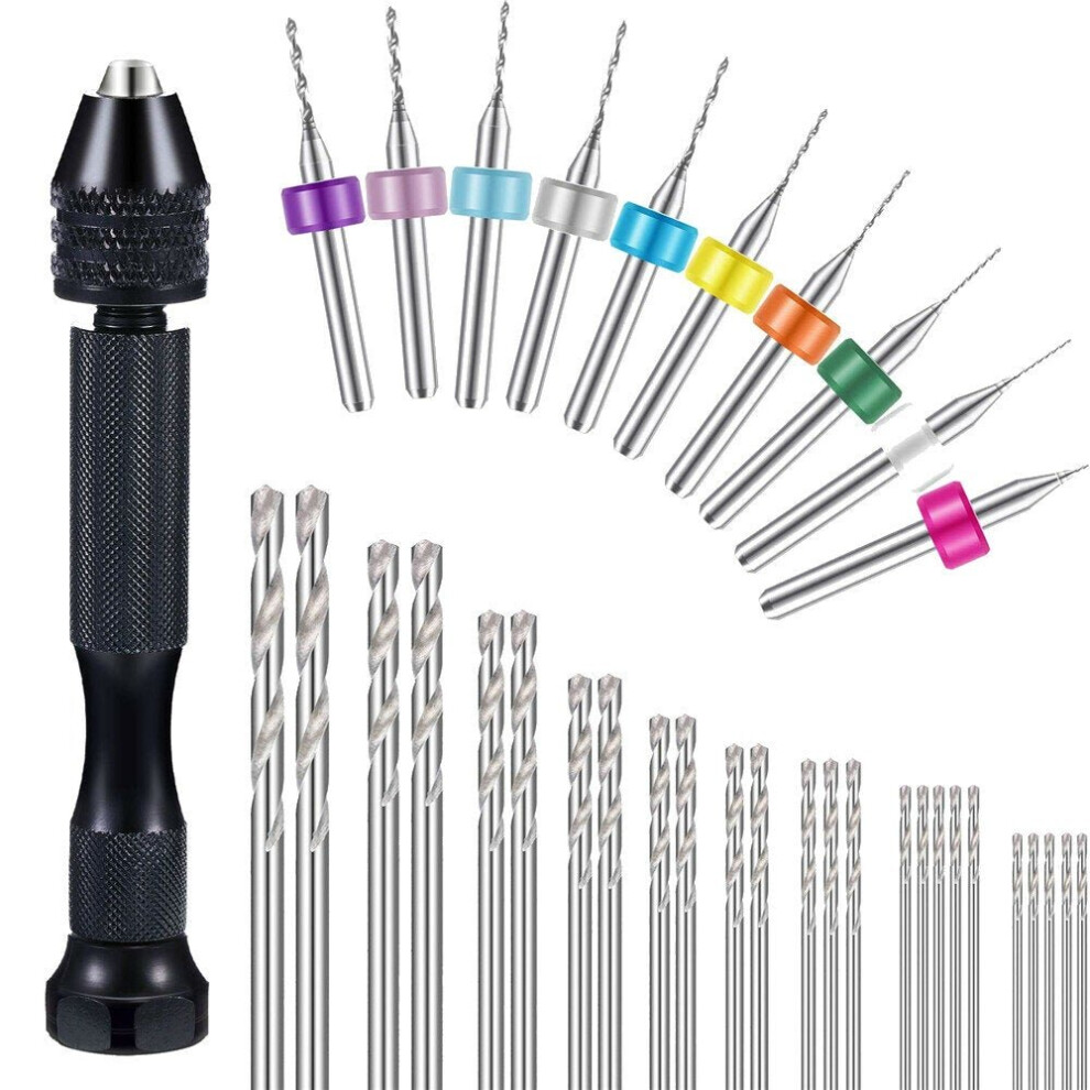 36 Pieces Hand Drill Set Include Pin Vise Hand Drill Mini Drills and 0.5-3.0mm HSS Drills and 0.3-1.2mm PCB Drill for Craft Carving DIY