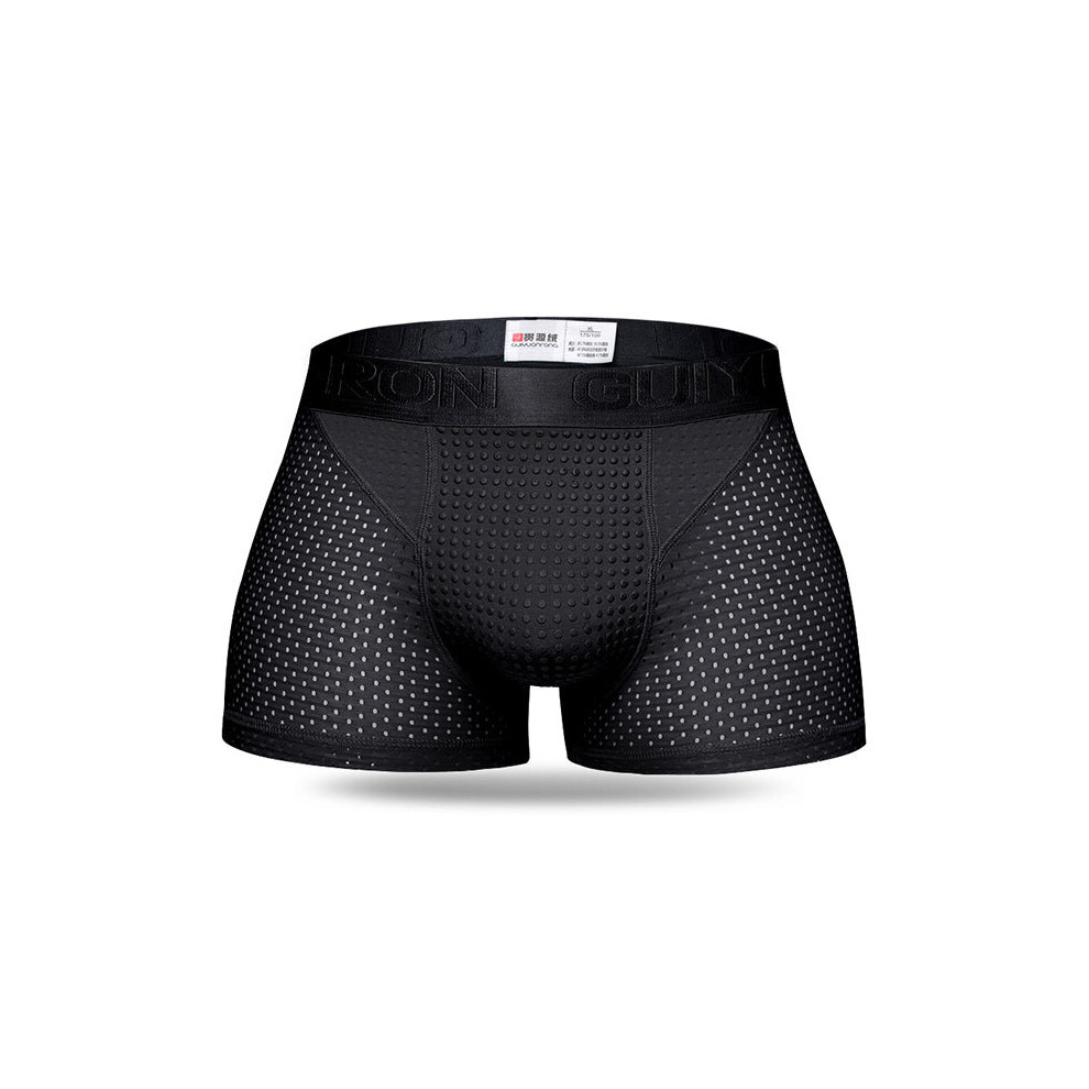 (Black, XL) Mens Ice Silk Mesh Magnetic Therapy Health Care Underwear