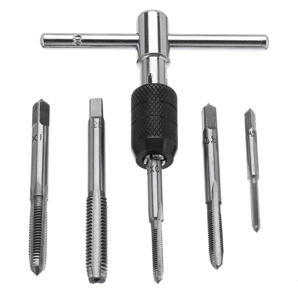 6pcs M3-M8 Tap Drill Set T Handle Ratchet Wrench Machinist Tool With Screw Hand