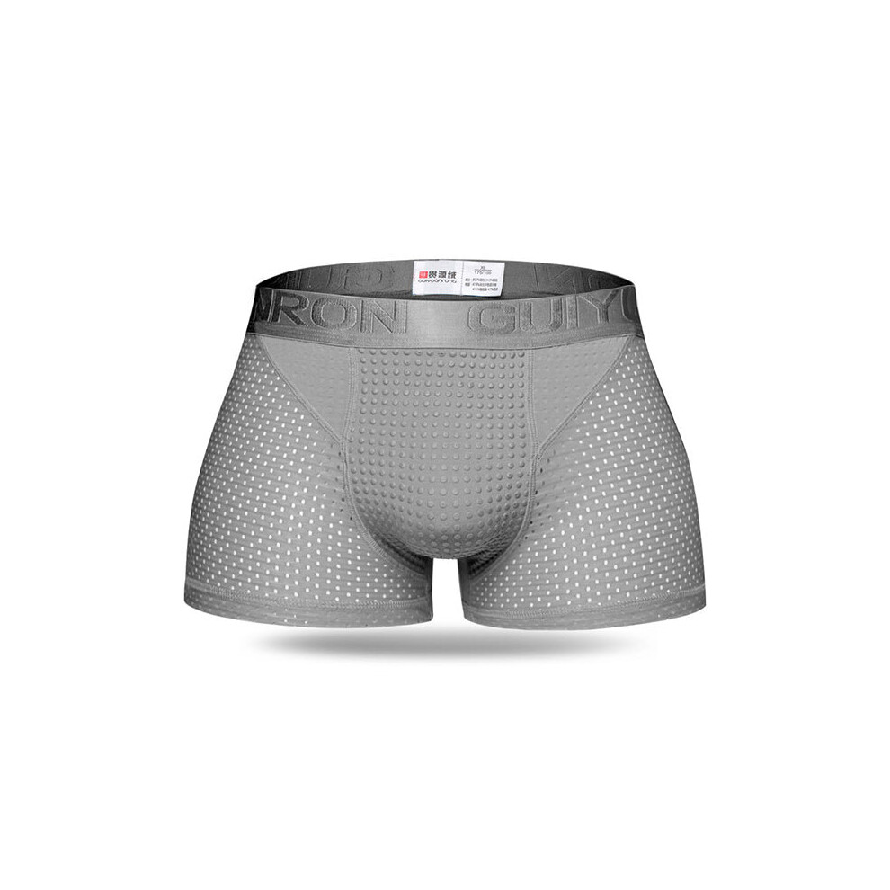 (Grey, XL) Mens Ice Silk Mesh Magnetic Therapy Health Care Underwear