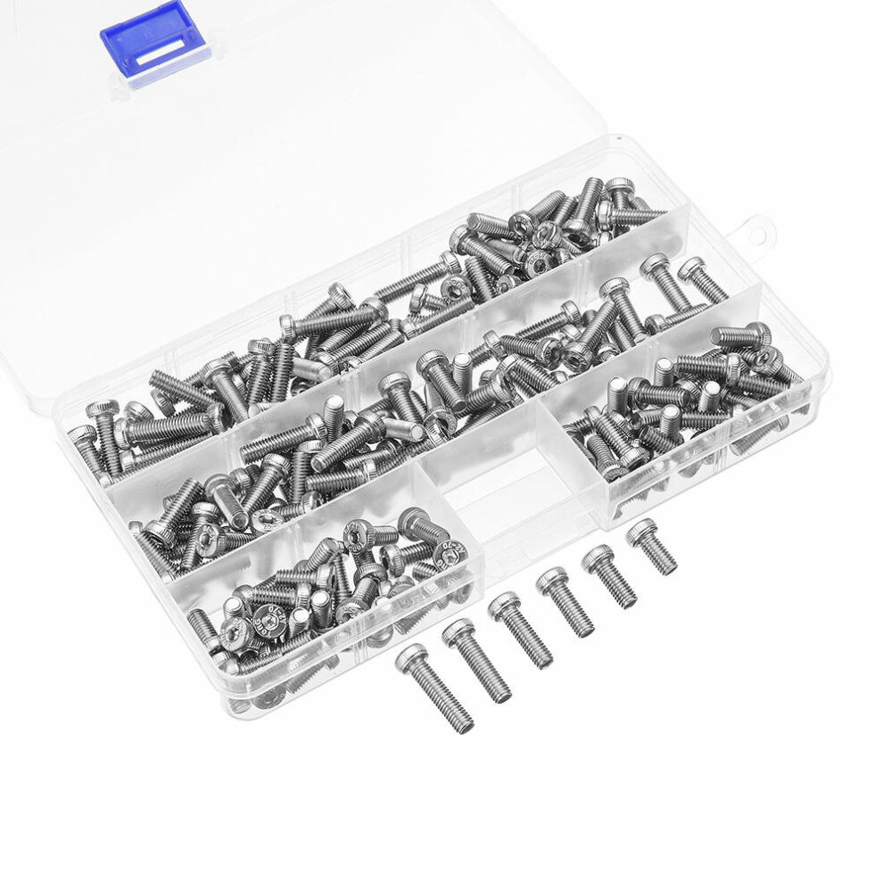 180Pcs M5 Hex Socket Thin Head Screw Low P rofile 10-20mm Bolts Assortment Set 304 Stainless Steel