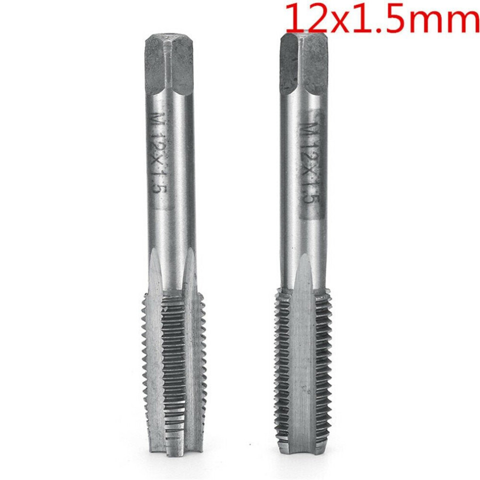 (12.0mm) 2pcs M12-M20 1.5mm Pitch High Speed HSS Right Hand Straight Fine Screw Tap Metric Tool