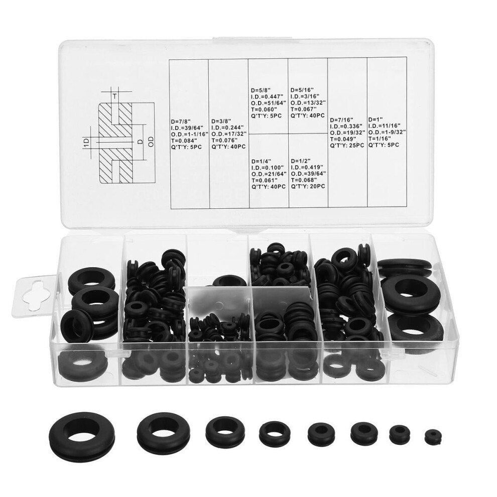 180pcs Rubber Ring Grommet Assortment Kit Electrical Wiring Gasket Firewall Hole Case