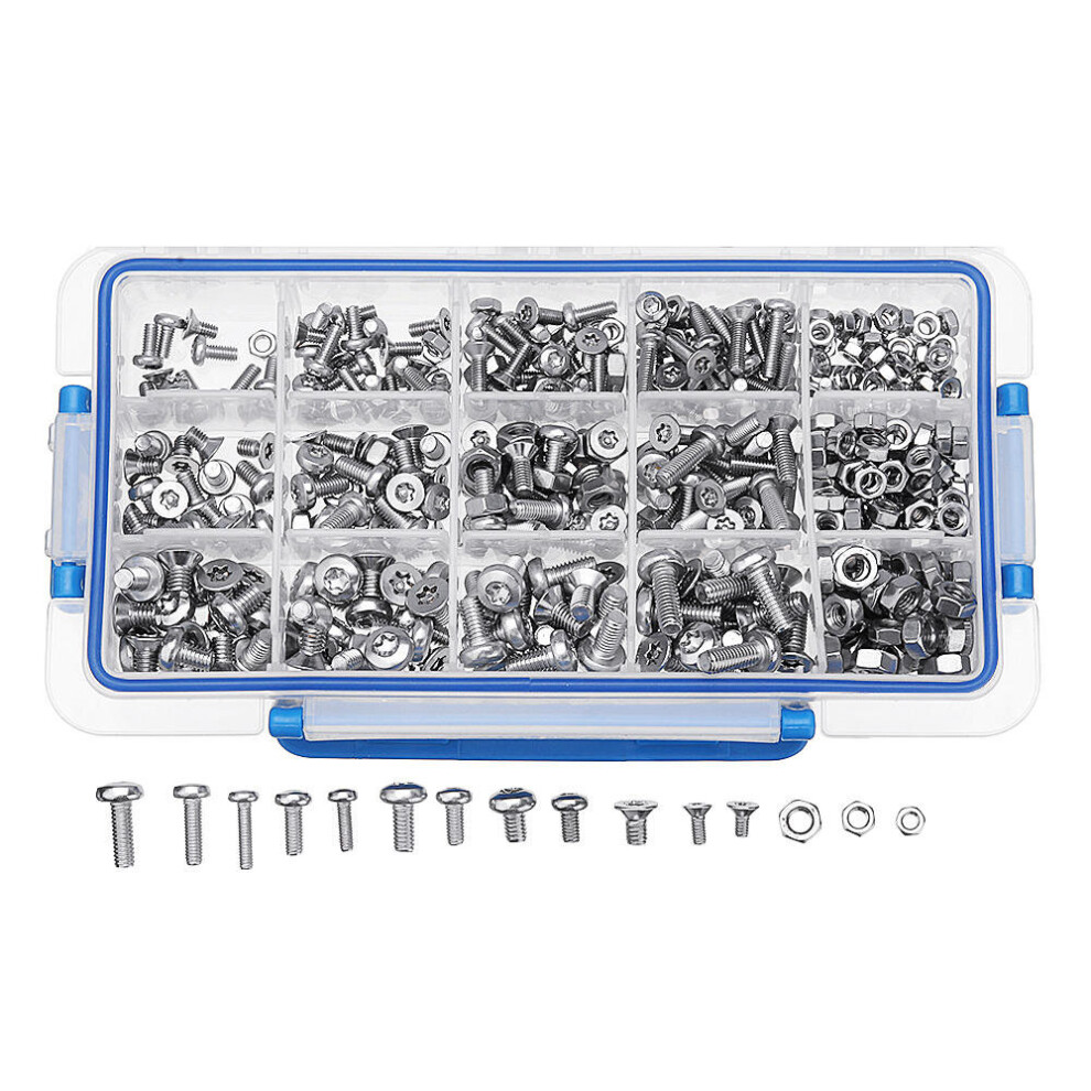 480Pcs M4 M5 M6 Torx Screw Pan&Flat Head 304 Stainless Steel Bolt Assortment