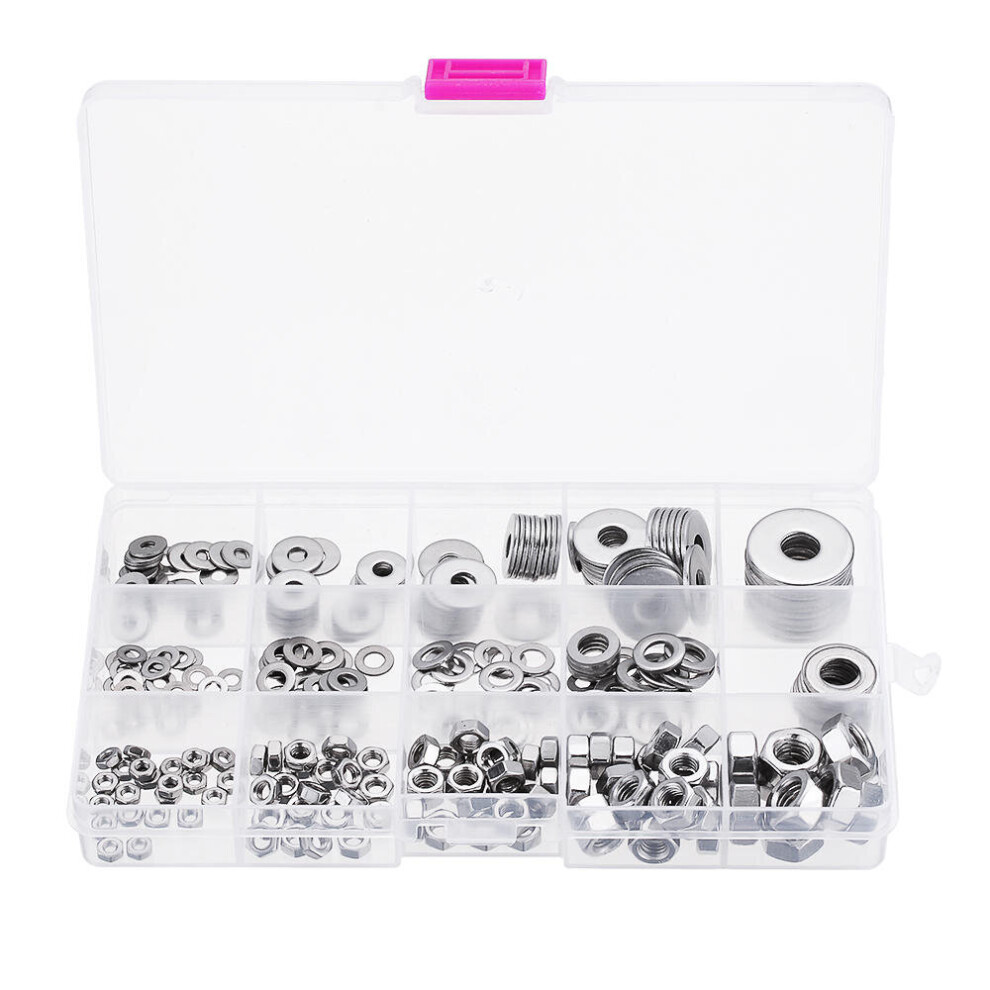 270Pcs Stainless Steel Flat Washer Fender Washer Hex Nut M3/M4/M5/M6/M8 Assortment Kit