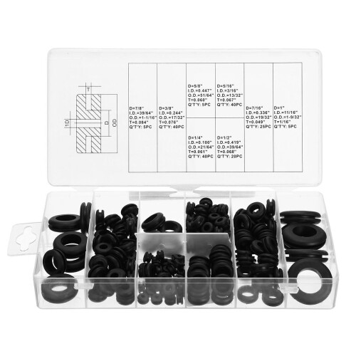 180pcs Rubber Ring Grommet Assortment Kit Electrical Wiring Gasket Firewall Hole Case 2