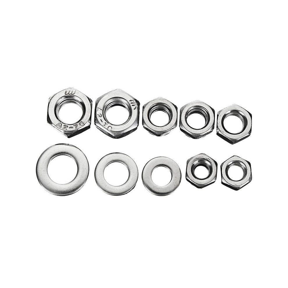 255pcs Stainless Steel Nylon Lock Nuts Full Nuts Washers Kit M4 M5 M6