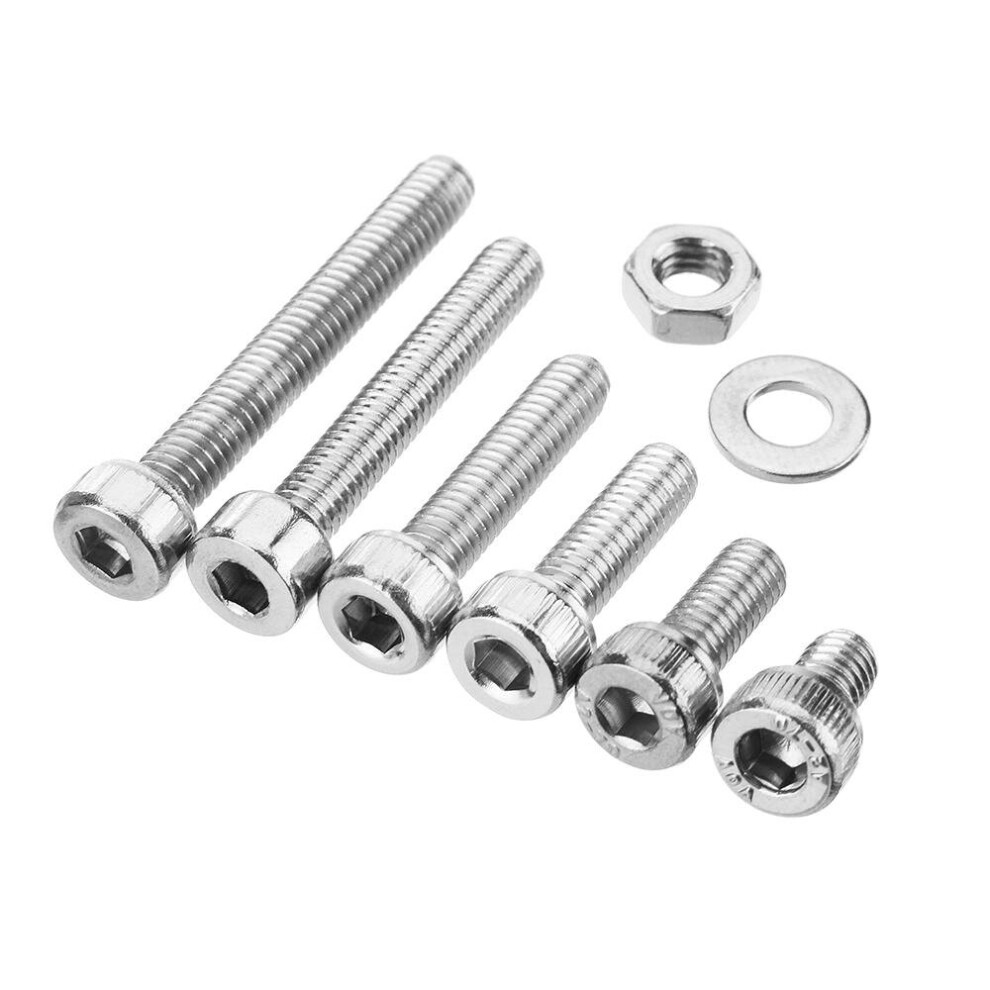 1080Pcs 304 Stainless Steel Hex Socket Head Cap Screw Nuts Flat Washers Kit M2/3/4