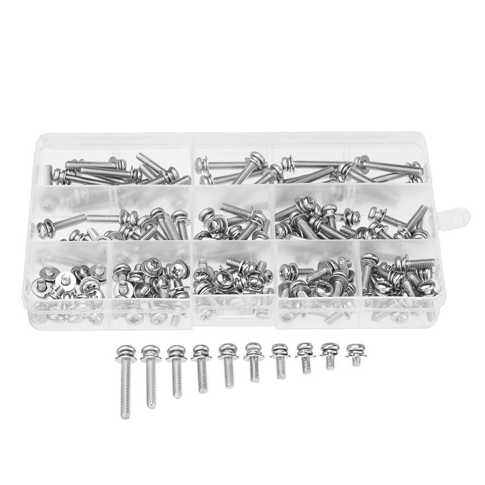 M4SP3 150Pcs M4 Stainless Steel 6-30mm Phillips Pan Head Machine Screw Washer Bolt Asortment