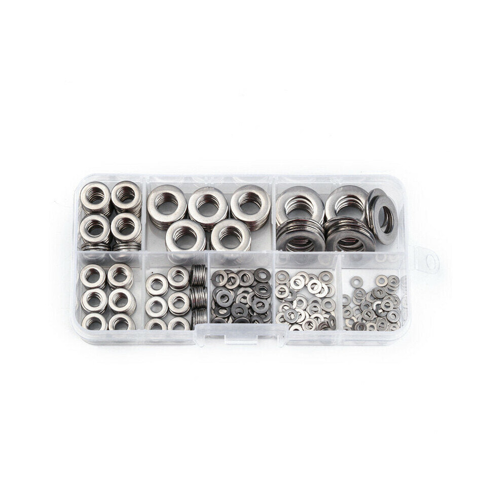 360Pcs 8 Sizes Stainless Steel Flat Washers Assortment Set M2/2.5/3/4/5/6/8/10