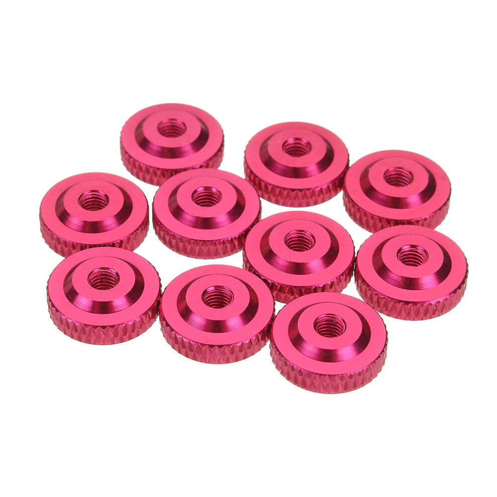 (Pink) 10Pcs M3 Knurled Thumb Nut w/ Collar Screw Spacer Washer Aluminum Alloy Multicolor