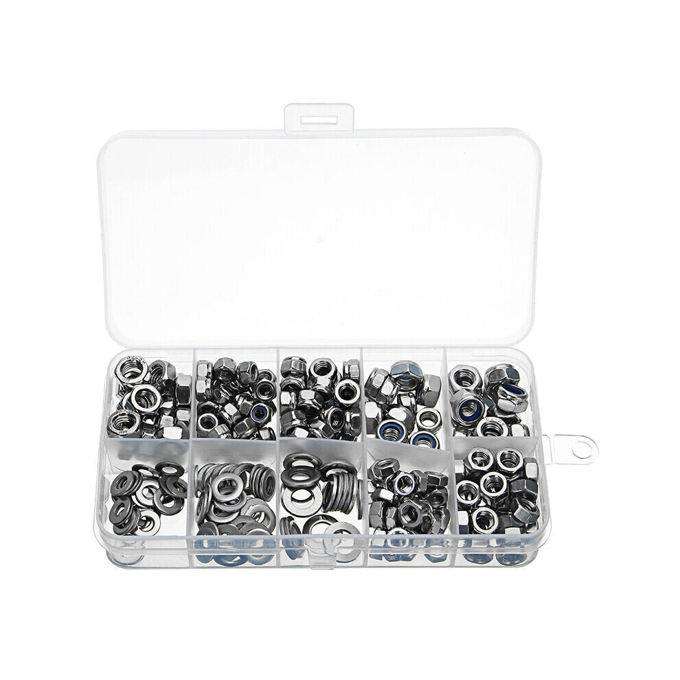 255pcs Stainless Steel Nylon Insert Hex Lock Nuts Full Nuts Washers Assortment Kit M4 M5 M6