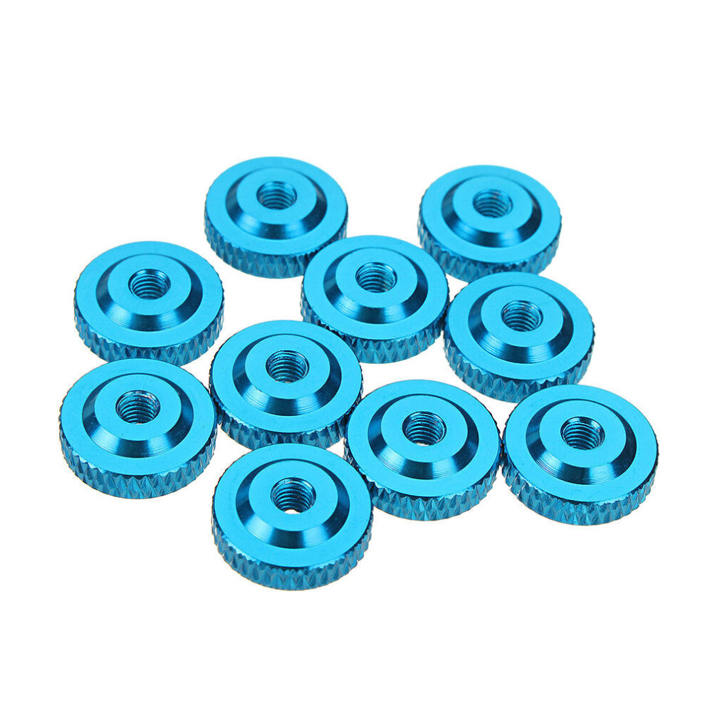 (Light Blue) 10Pcs M3 Knurled Thumb Nut w/ Collar Screw Spacer Washer Aluminum Alloy Multicolor