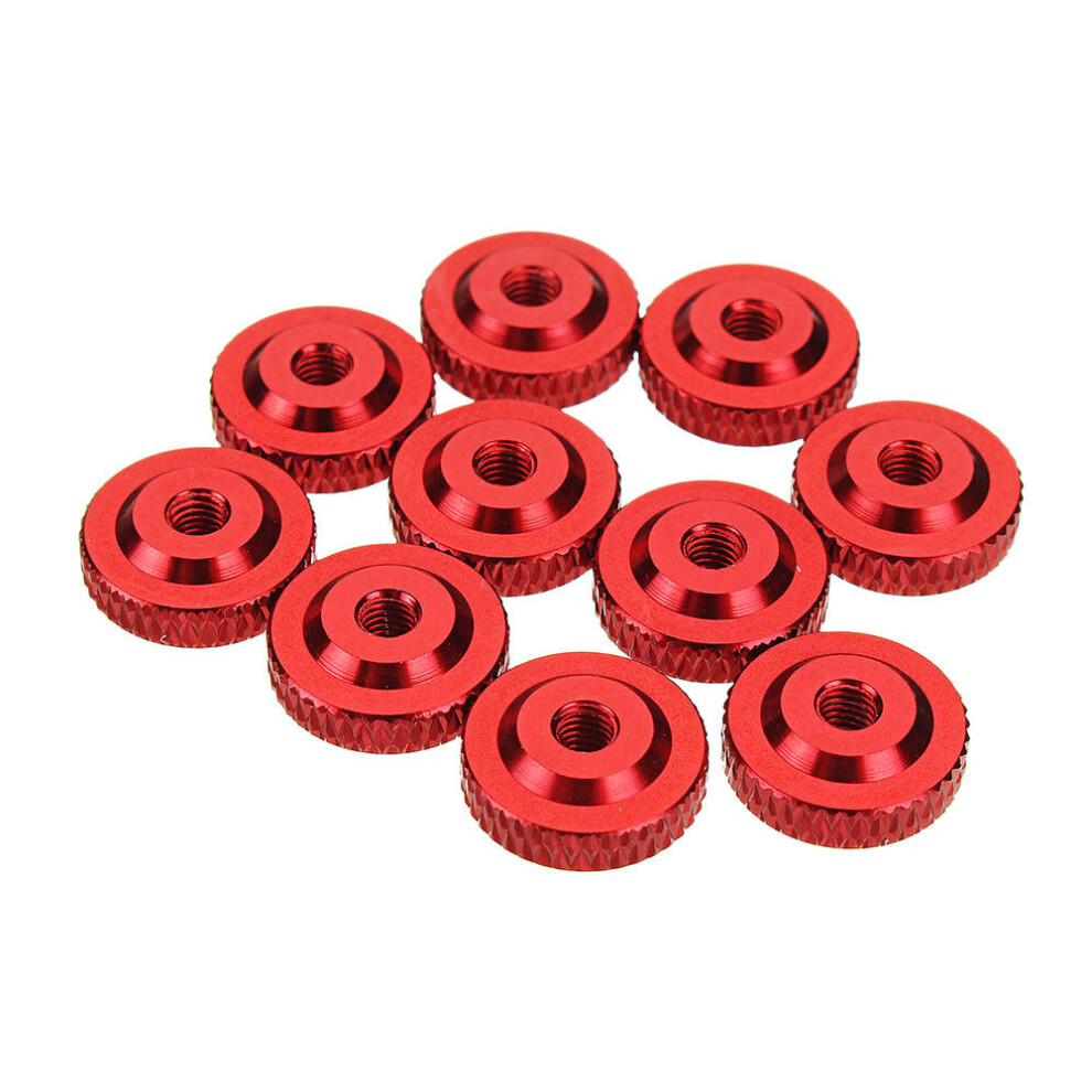 (Red) 10Pcs M3 Knurled Thumb Nut w/ Collar Screw Spacer Washer Aluminum Alloy Multicolor