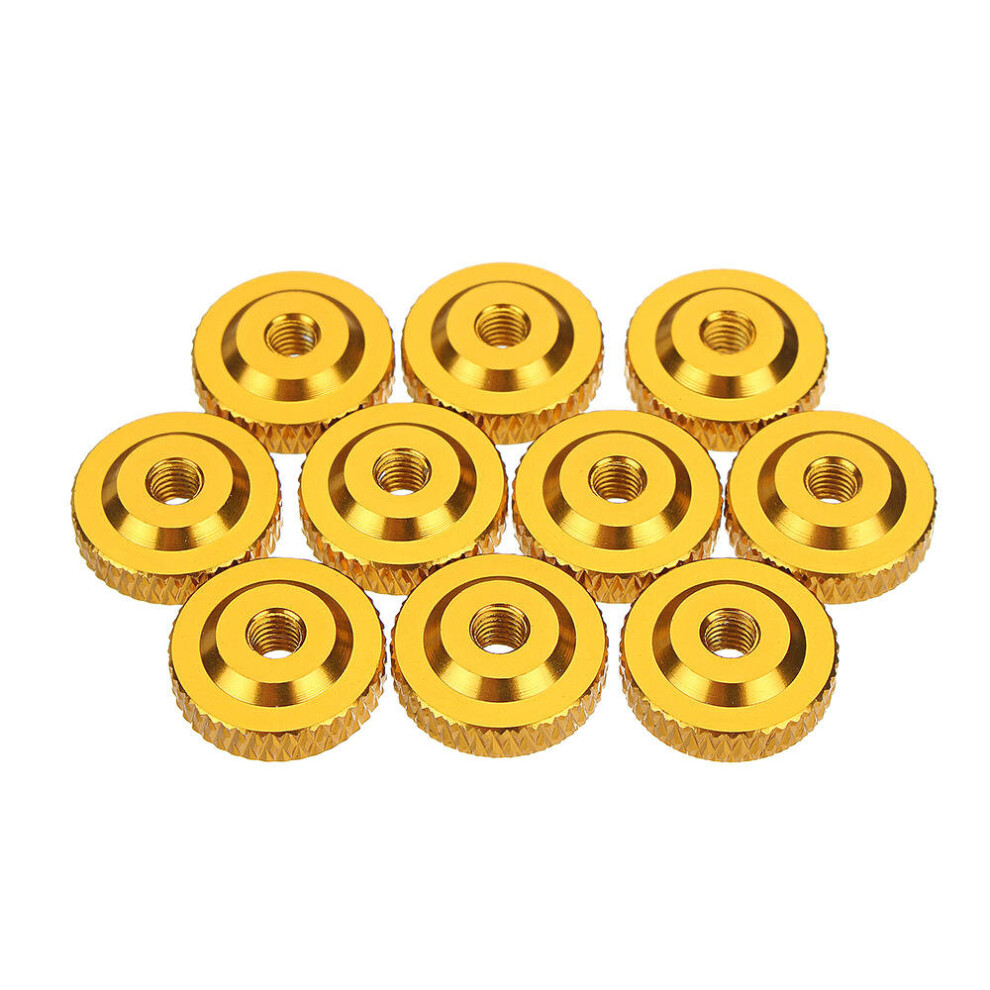 (Gold) 10Pcs M3 Knurled Thumb Nut w/ Collar Screw Spacer Washer Aluminum Alloy Multicolor