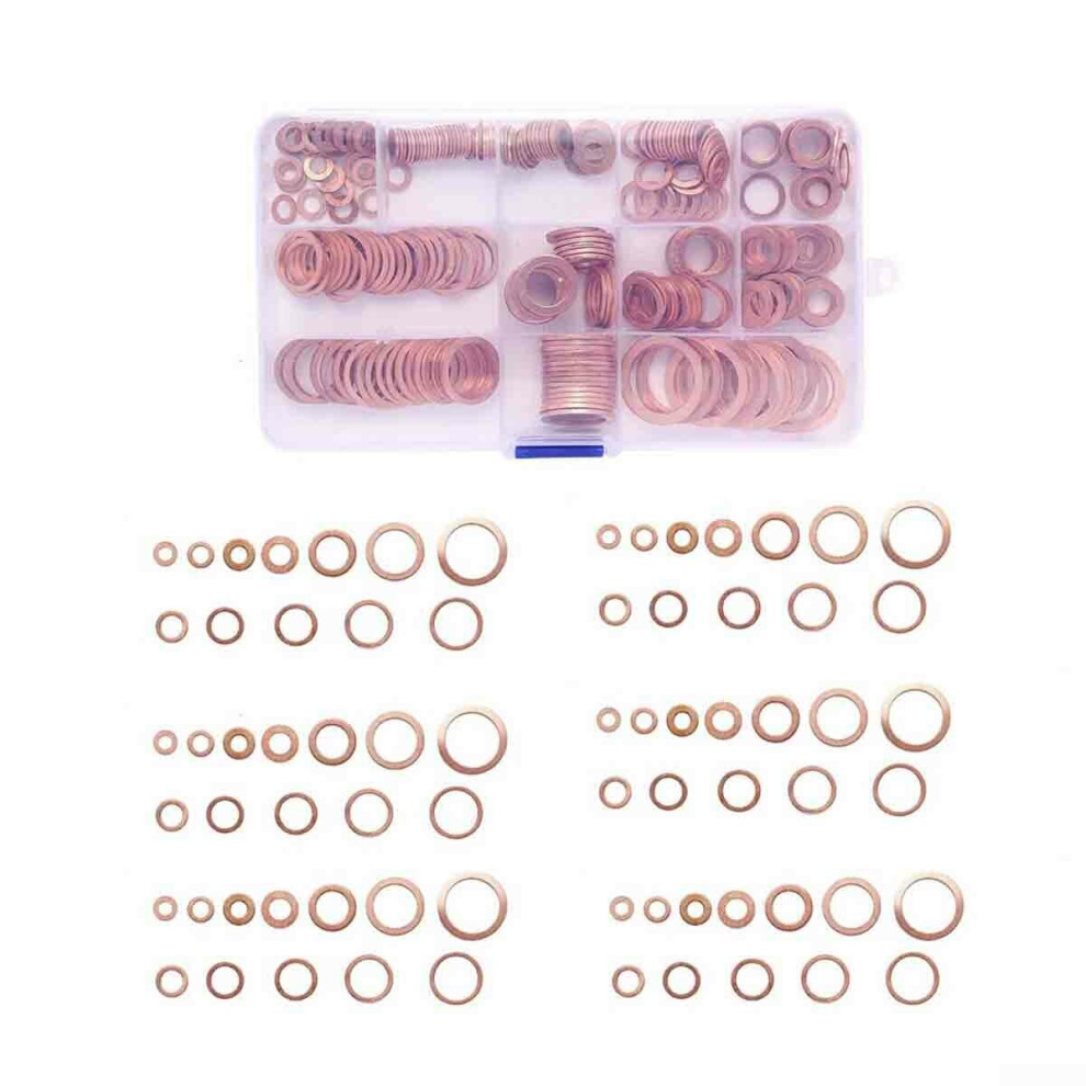 300Pcs Copper Seal Gasket Box M5-M20 Copper Oil Seal Washer Type O Gasket