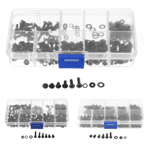 (Hex Socket Button Head) 300Pcs M3 Black Alloy Steel Allen Screw Bolt With Hex Nuts Washers Assortment 2