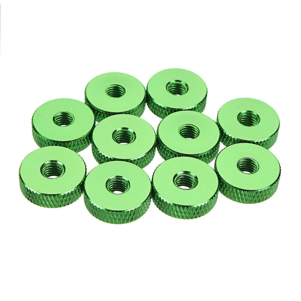 (Green) 10Pcs M5 Manual Knurled Thumb Screw Nut Spacer Flat Washer Aluminum Alloy Multicolor