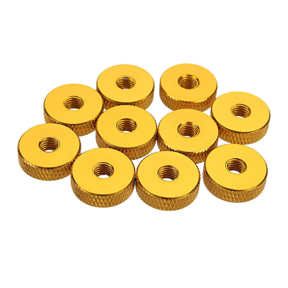 (Gold) 10Pcs M5 Manual Knurled Thumb Screw Nut Spacer Flat Washer Aluminum Alloy Multicolor