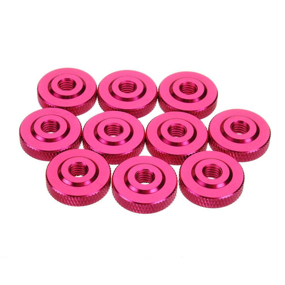 (Pink) 10Pcs M6 Knurled Thumb Nut w/ Collar Screw Spacer Washer Aluminum Alloy Multicolor