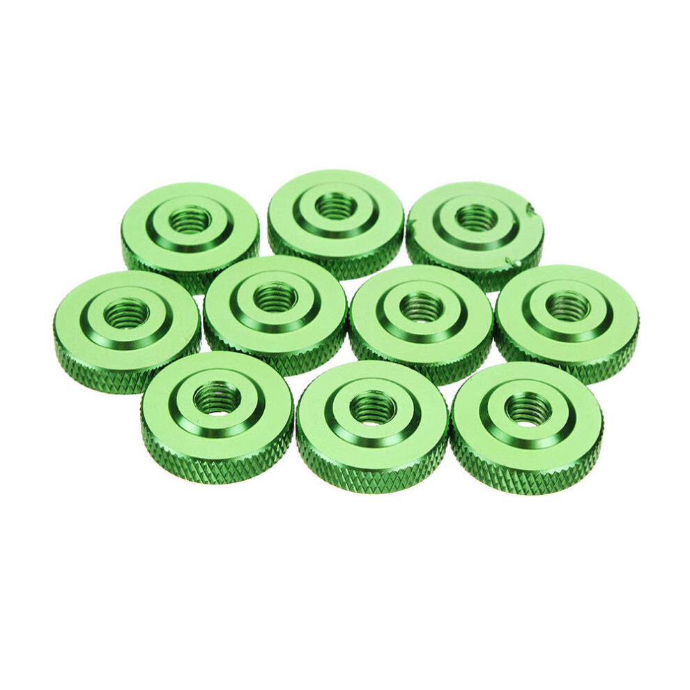 (Green) 10Pcs M6 Knurled Thumb Nut w/ Collar Screw Spacer Washer Aluminum Alloy Multicolor