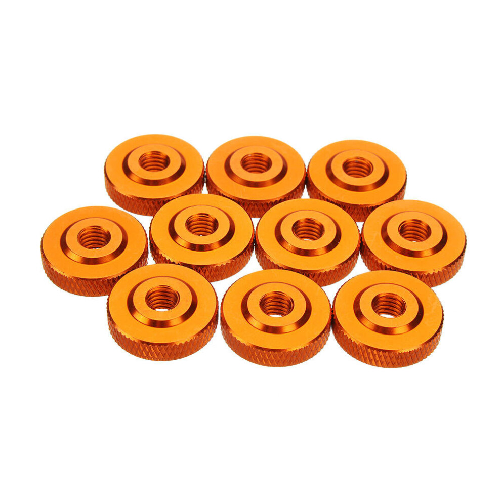 (Orange) 10Pcs M6 Knurled Thumb Nut w/ Collar Screw Spacer Washer Aluminum Alloy Multicolor