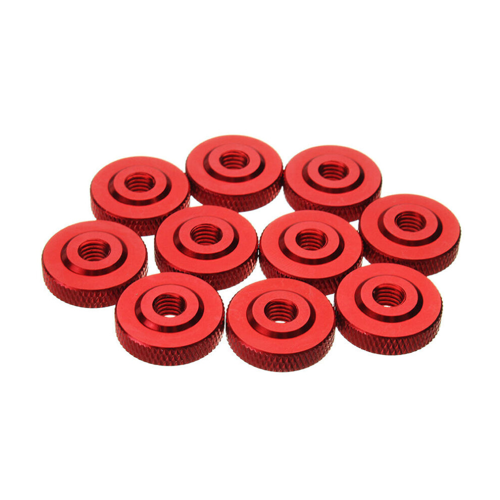 (Red) 10Pcs M6 Knurled Thumb Nut w/ Collar Screw Spacer Washer Aluminum Alloy Multicolor