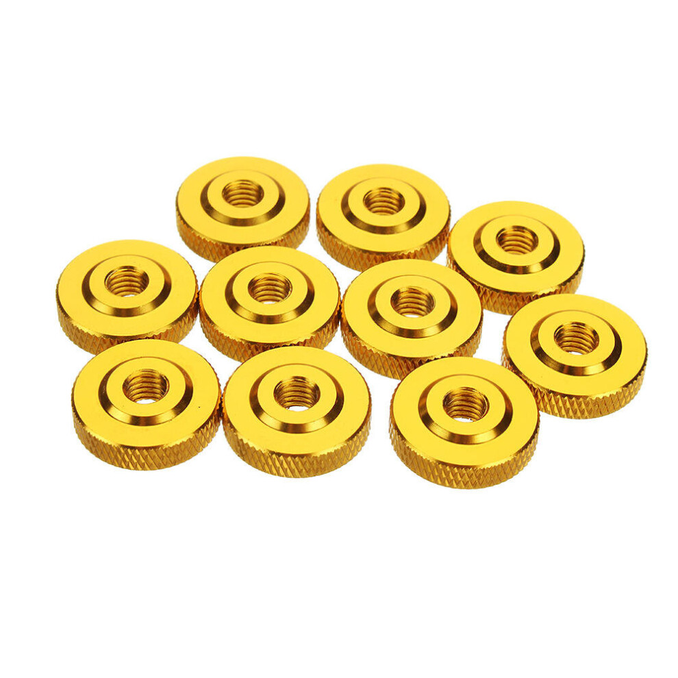 (Gold) 10Pcs M6 Knurled Thumb Nut w/ Collar Screw Spacer Washer Aluminum Alloy Multicolor