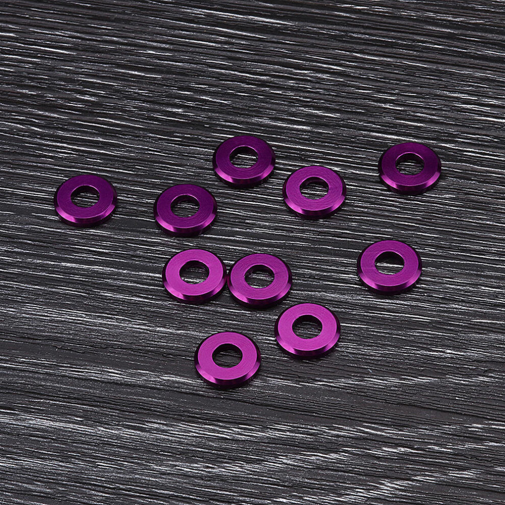 (Purple) 10Pcs M5 Aluminum Alloy Flat Fender Screw Washer Spacer Gasket Multicolor
