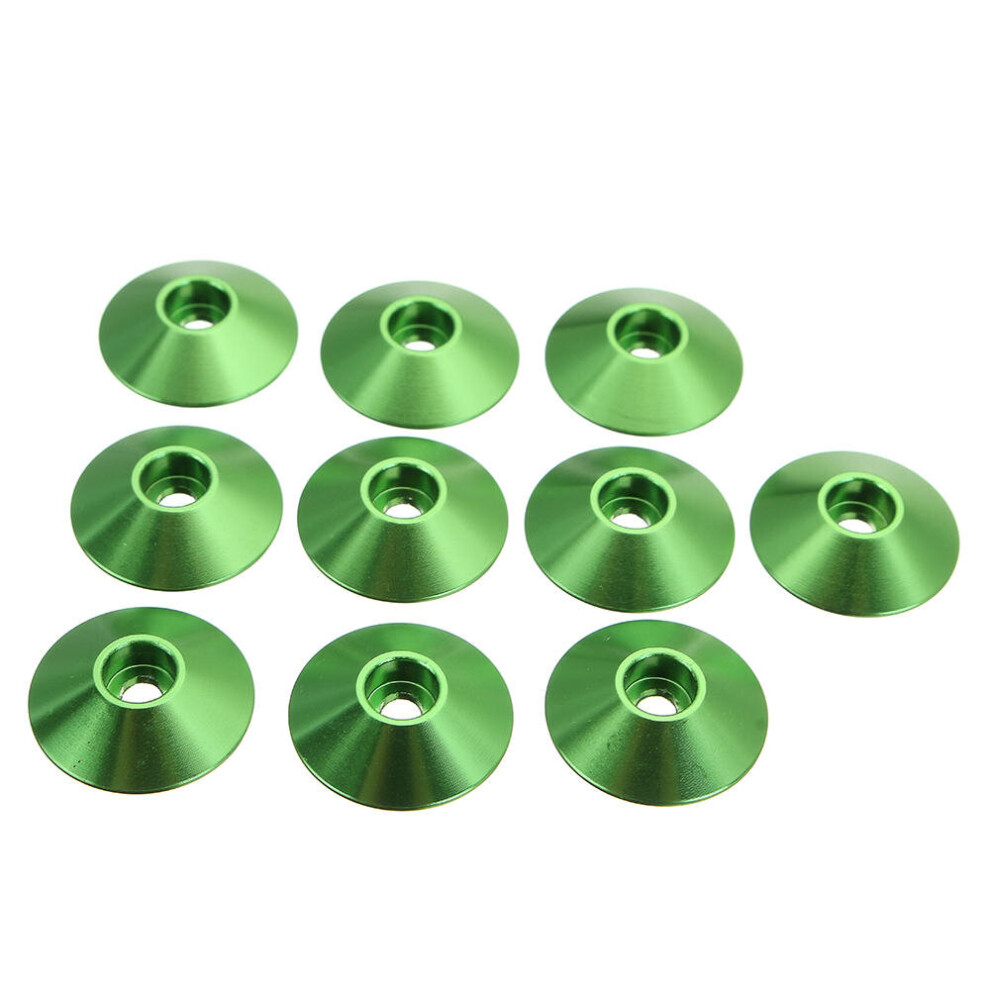 (Green) 10Pcs M3 Cap Head Screw Cup Washer Extra Large Gasket Aluminum Alloy Multicolor