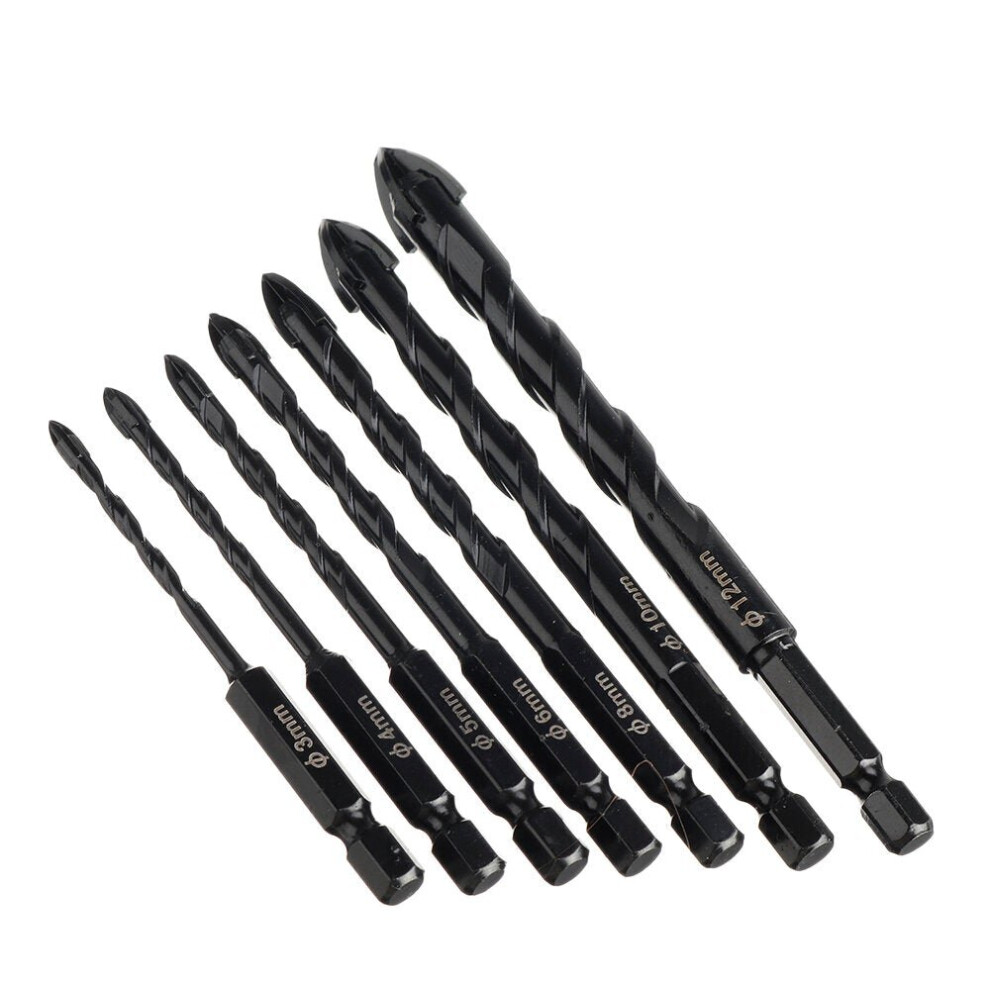 7Pcs 4 Flutes Masonry Drill Bits Tungsten Carbide Tip Ceramic Concrete Bit Set For Glass Tile Brick Plastic and Wood Wall Mirror