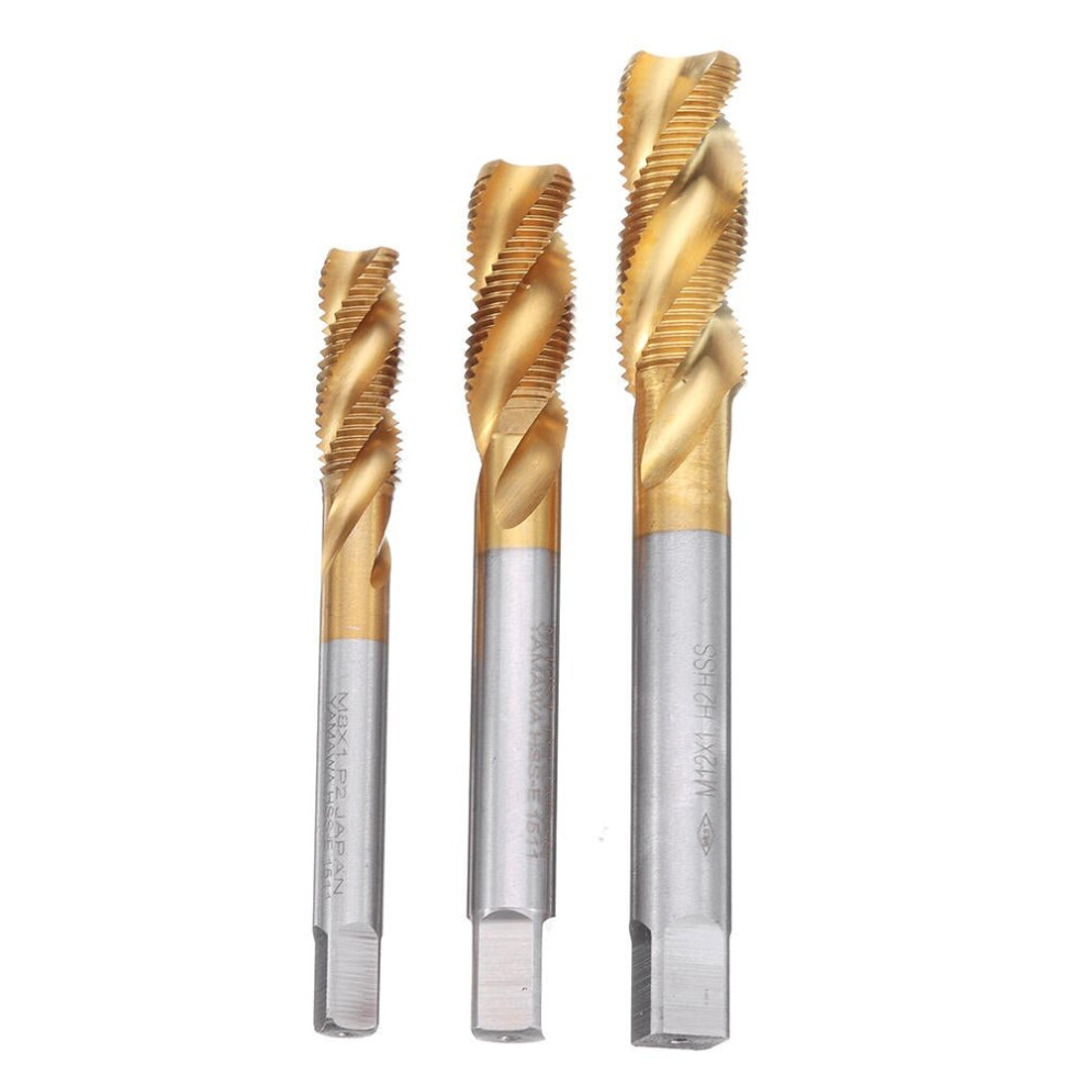 (M12) M8/M10/M12 HSS Titanium Coated Screw Tap Thread Metric Spiral Flute Machine Hand Tap