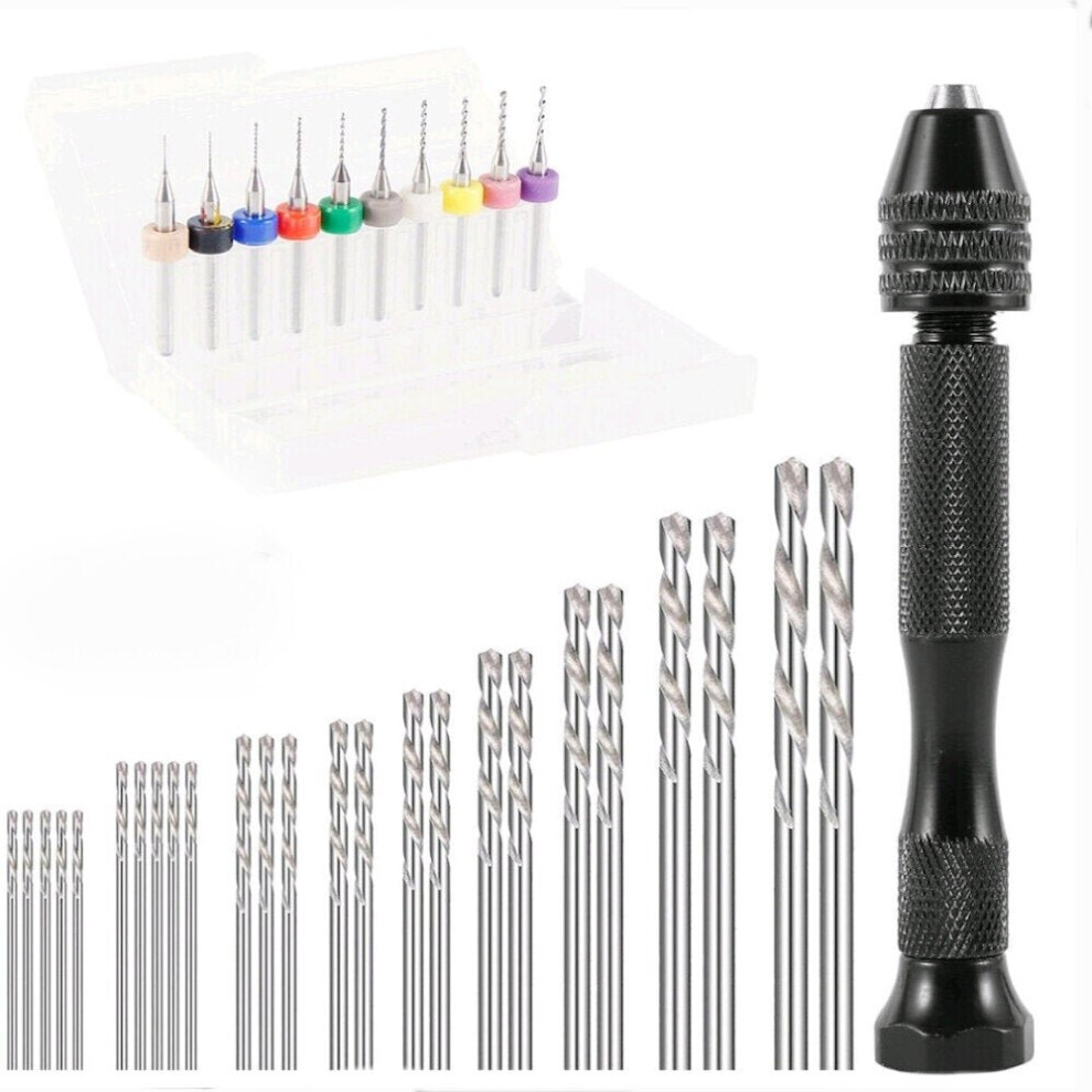 (0.1-1.0mm) 36pcs Hand Drill Set Pin Vise with Mini Twist Bits PCB for Craft Carving DIY