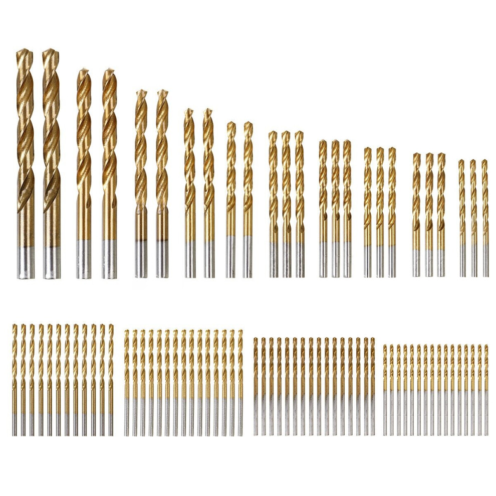 99PCS Drill Bit Set 1/16"-3/8" HSS Titanium Multi Drill Bits Twist Metal