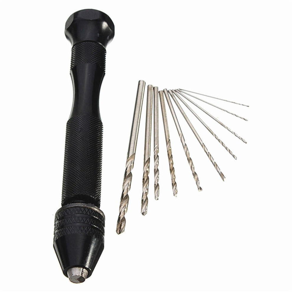 Mini Aluminum Hand Drill With Keyless Chuck And 10Pcs Twist Drills Rotary Tool 3654657786540