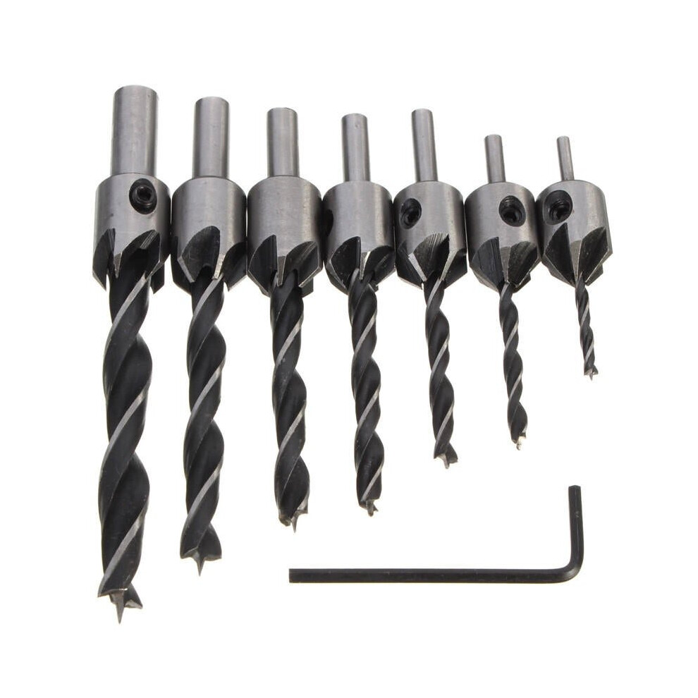 7pcs 5 Flute Countersink Drill Bit Set 3-10mm Carpentry Reamer Steel Woodworking Chamfer