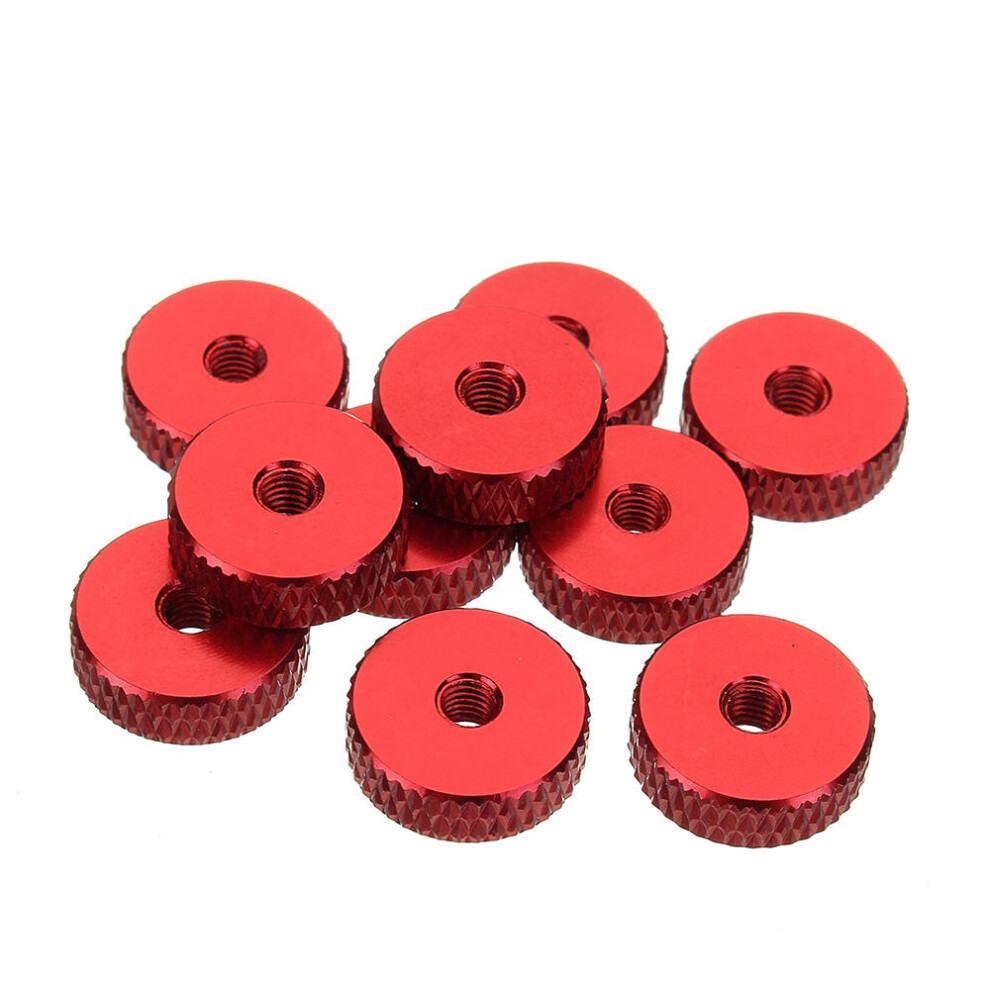 (Red) 10Pcs M3 Manual Knurled Thumb Screw Nut Spacer Flat Washer Aluminum Alloy Multicolor