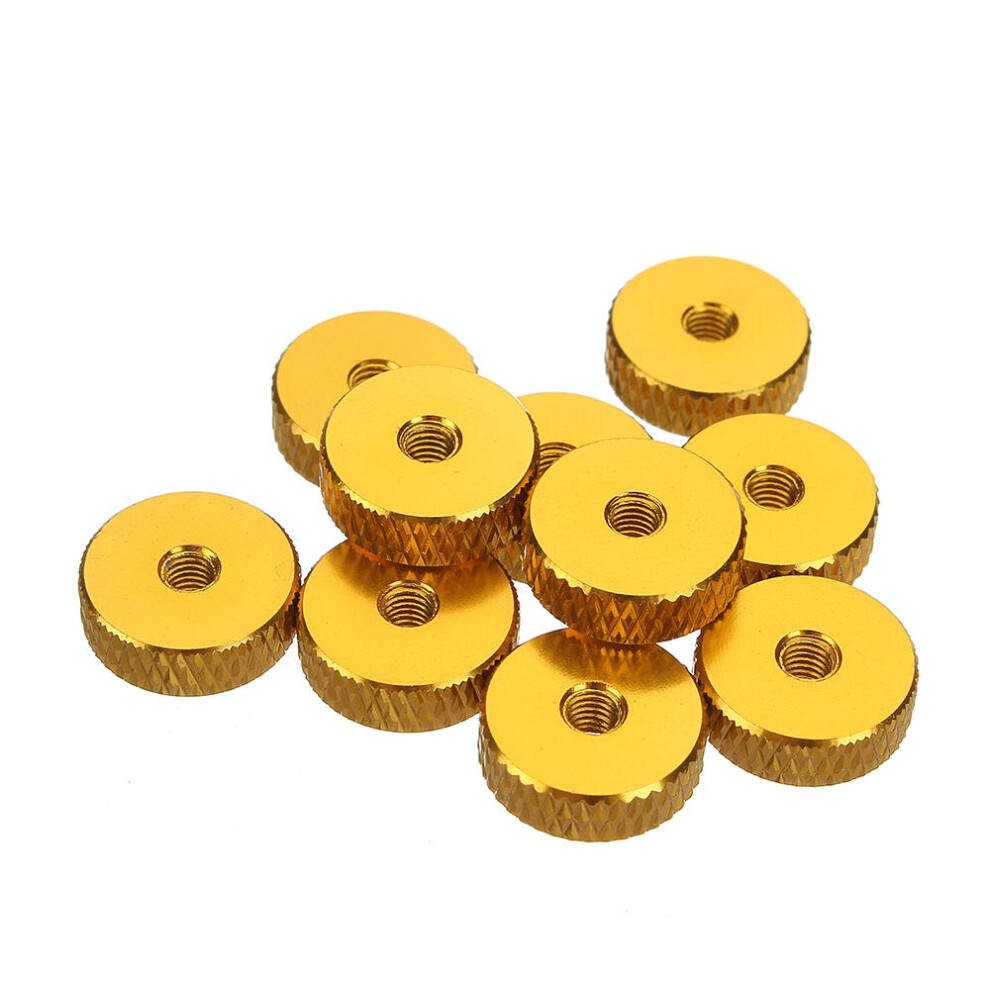 (Gold) 10Pcs M3 Manual Knurled Thumb Screw Nut Spacer Flat Washer Aluminum Alloy Multicolor