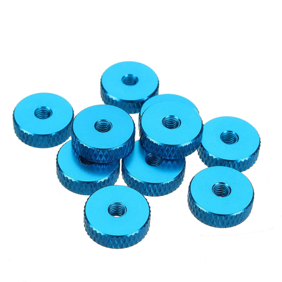 (Light Blue) 10Pcs M3 Manual Knurled Thumb Screw Nut Spacer Flat Washer Aluminum Alloy Multicolor