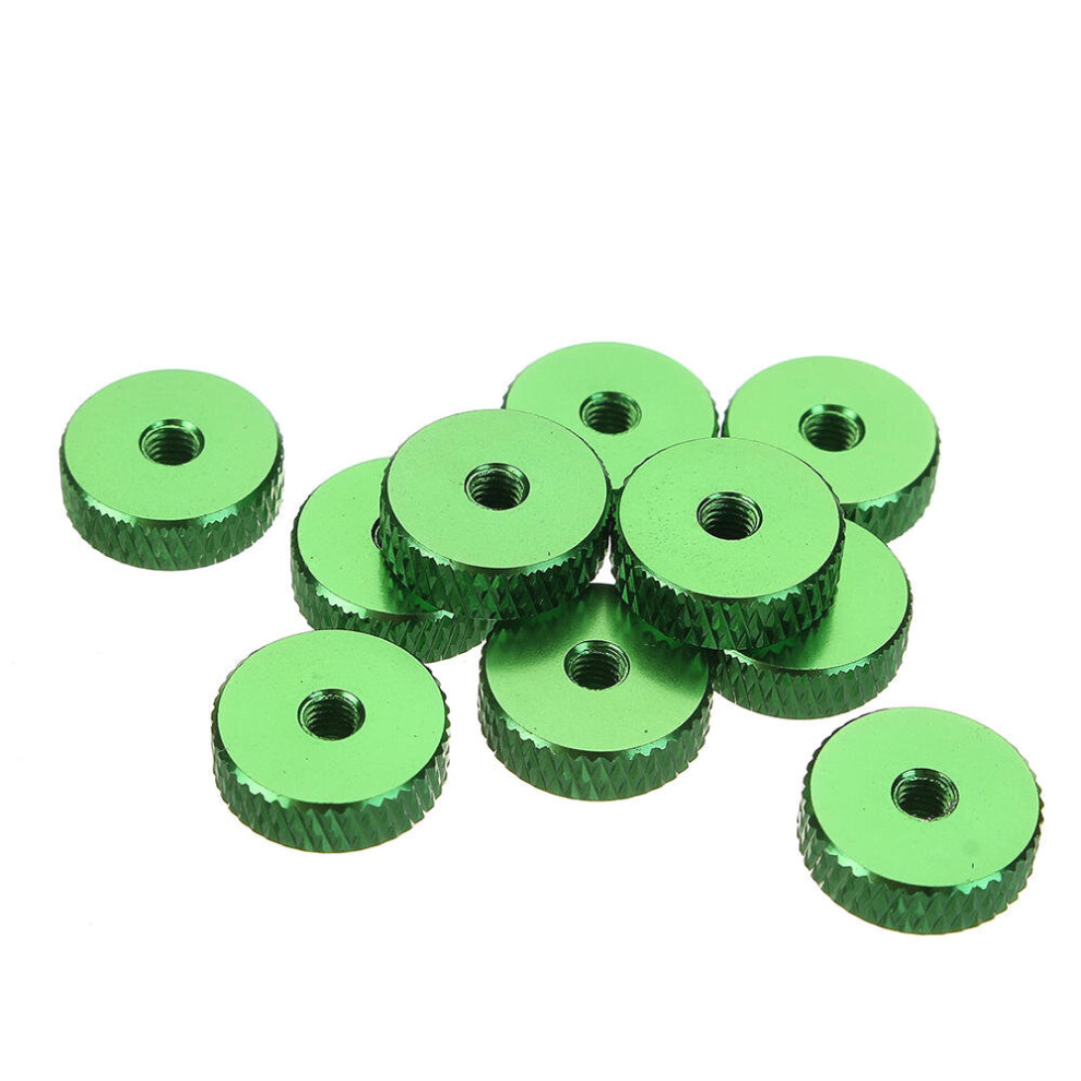 (Green) 10Pcs M3 Manual Knurled Thumb Screw Nut Spacer Flat Washer Aluminum Alloy Multicolor