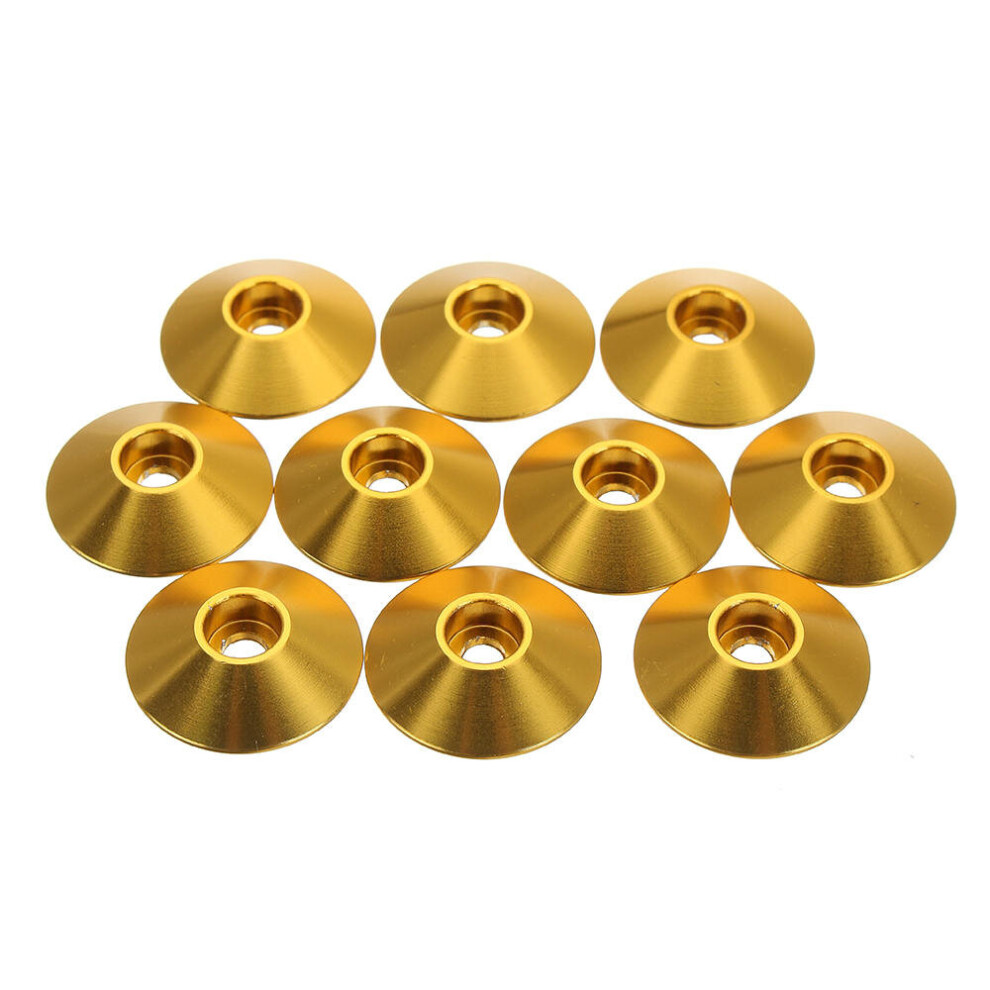 (Gold) 10Pcs M3 Cap Head Screw Cup Washer Extra Large Gasket Aluminum Alloy Multicolor