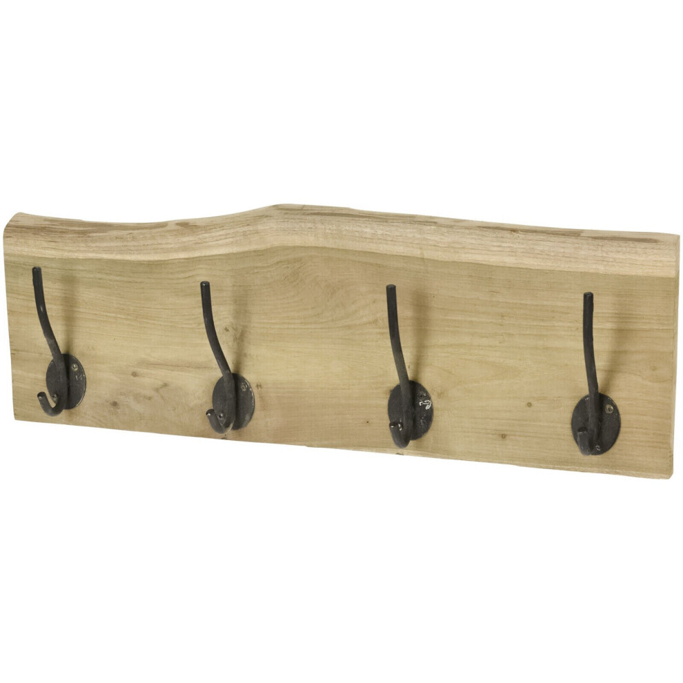 Wooden Coat Rack 4 Cast Iron Hooks Wall Mounted Teak Wood Rail Hanging Coat Rack